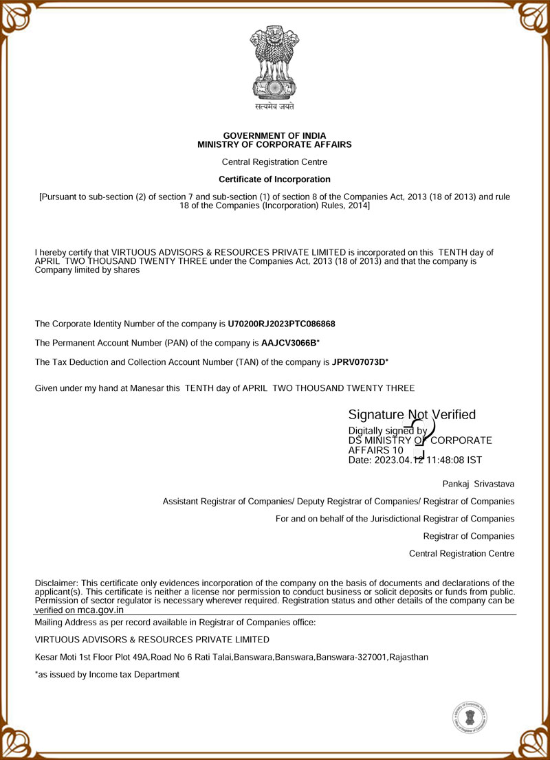 certificate of incorporation 