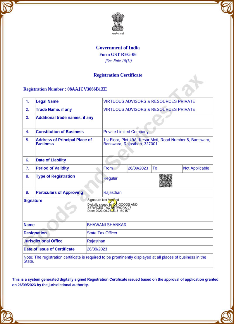 GST registration certificate